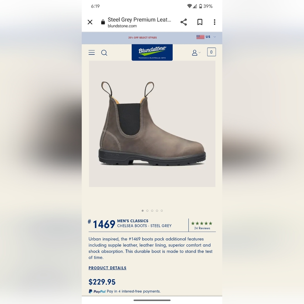 Blundstone #1469 Men's Classics Chelsea Boots - Steel Grey